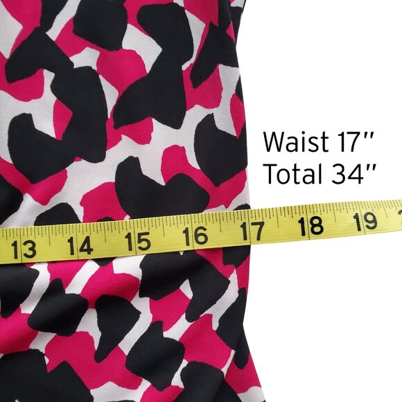 Calvin Klein Geo Print Black Magenta White Pleated Neck Sleeveless Blouse M - Picture 9 of 13